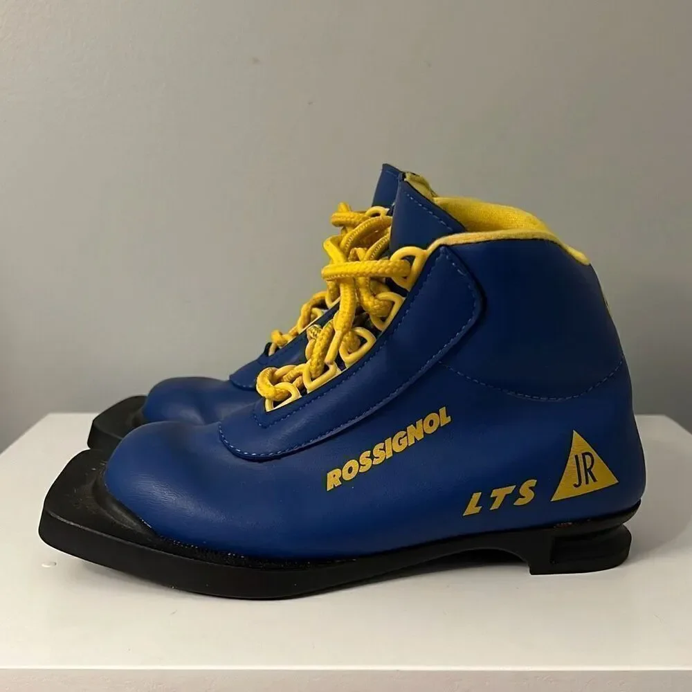 Rossignol Kids' Blue Yellow LTS JR Nordic 75mm Cross Country Ski Boots Size 8.5